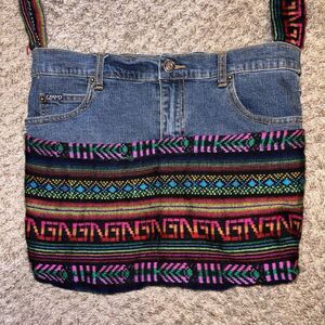 Upcycled Handmade Denim Jean Crossbody Hobo Bag Unique Boho Hippie Gypsy Clutter